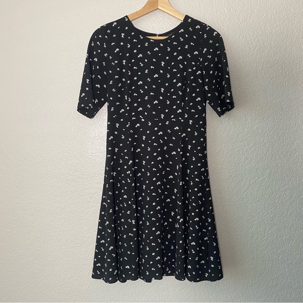 Ann Taylor Black Ditsy Floral A Line Mini Dress Size 0 Cottagecore Goth Fairy